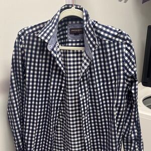 Johnston & Murphy Blue and White Checkered Shirt